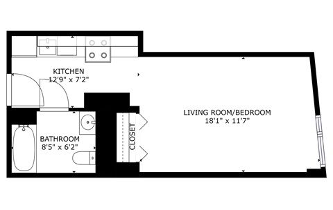 Floor plan for 3 beds, 2 baths, 984 sqft